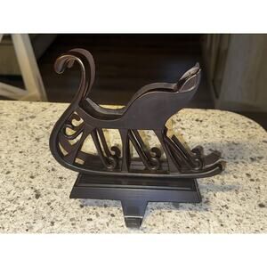 ⭐️Solid Metal Heavy Brown Old Time Sleigh Christmas Stocking Holder 7"